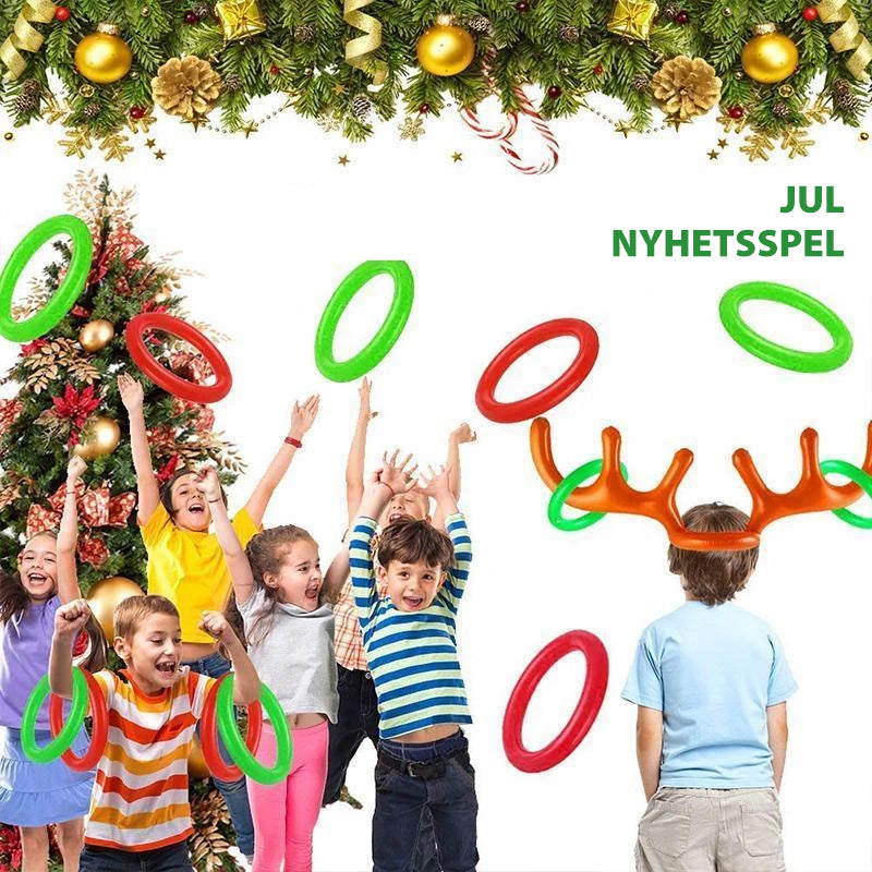 Barn uppblåsbart ringkastningsspel med färgglada renhorn och kastringar för festlig jullek, perfekt för familjer.
