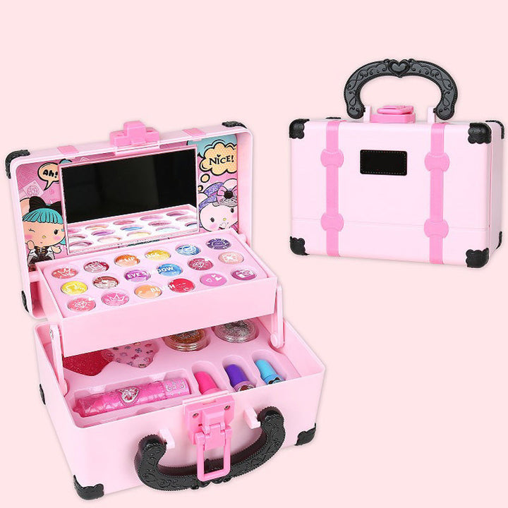 "Barnsminkset i lekhusform med färgglada sminkprodukter, perfekt för kreativa barn. Säker och rolig lek för unga fashionister