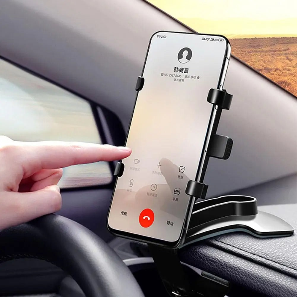 Smartphone monterad i bilens instrumentbräda med stabil hållare