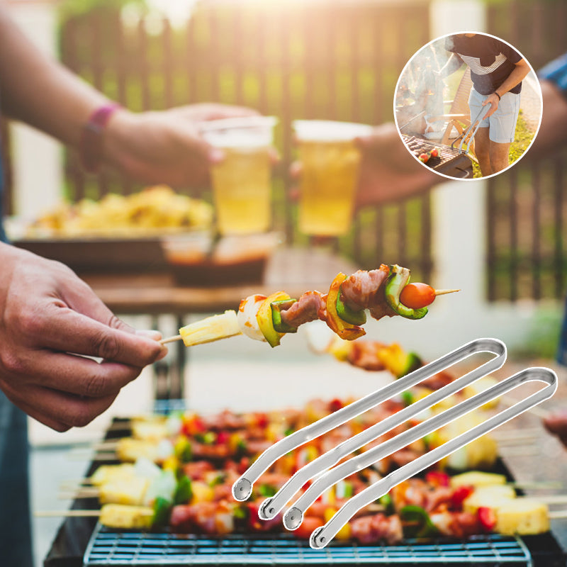 Grilltång i rostfritt stål med ergonomisk design och justerbar rörelse, perfekt för säker och effektiv grillning.