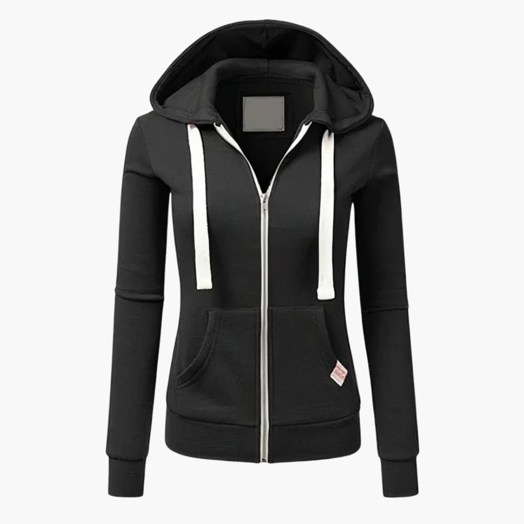 Ljusblå dam zip hoodie med avslappnad passform. En bekväm och modern huvtröja, idealisk för en stilren och ledig vardagslook.