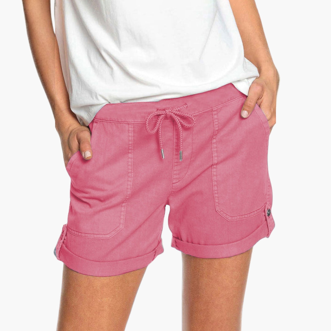 Mångsidiga damshorts med vändbara benslut för två olika stilar; anpassa din look enkelt.
