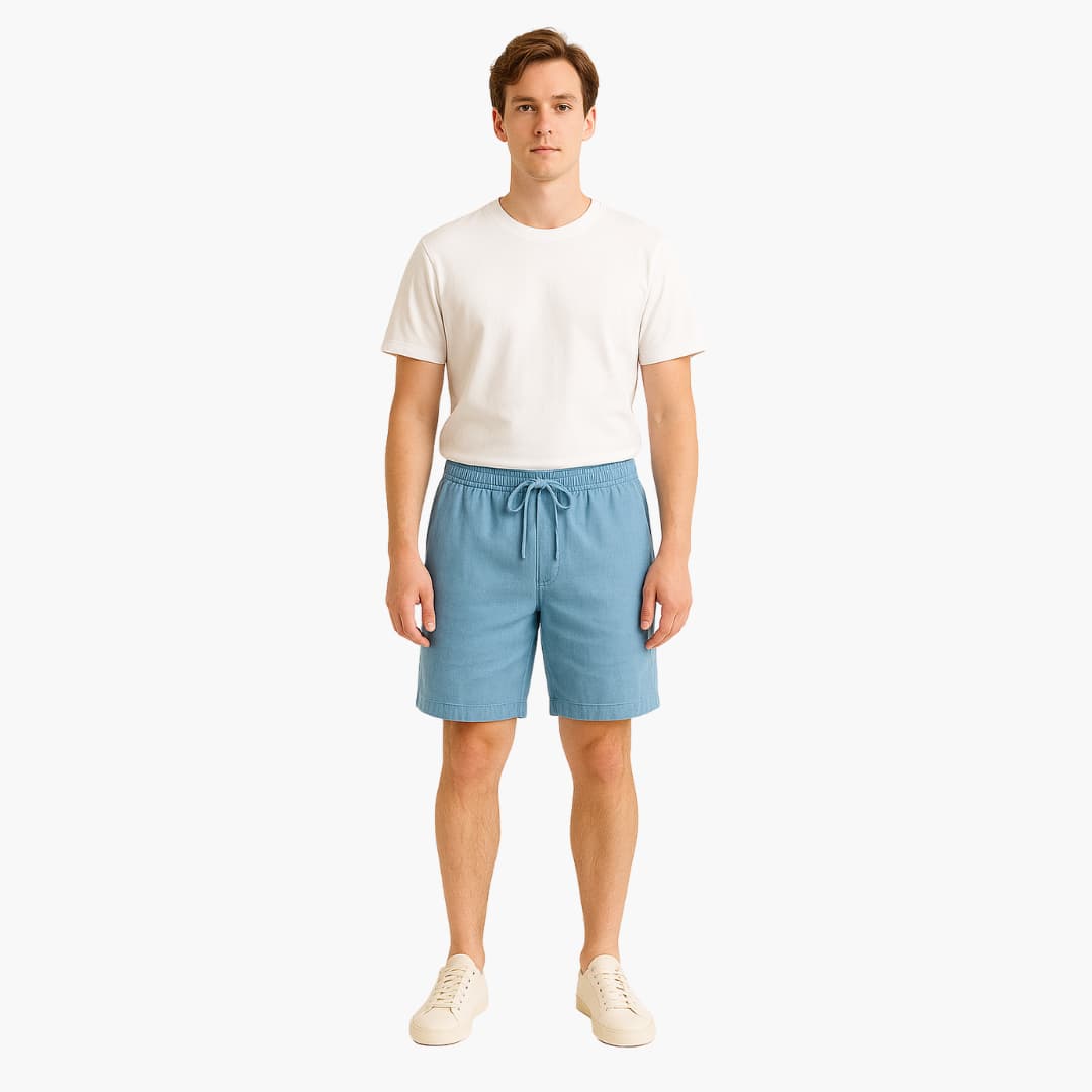 Stilfulla och bekväma herrshorts med elastisk midja och justerbar dragsko, optimala för sommar och vardag.