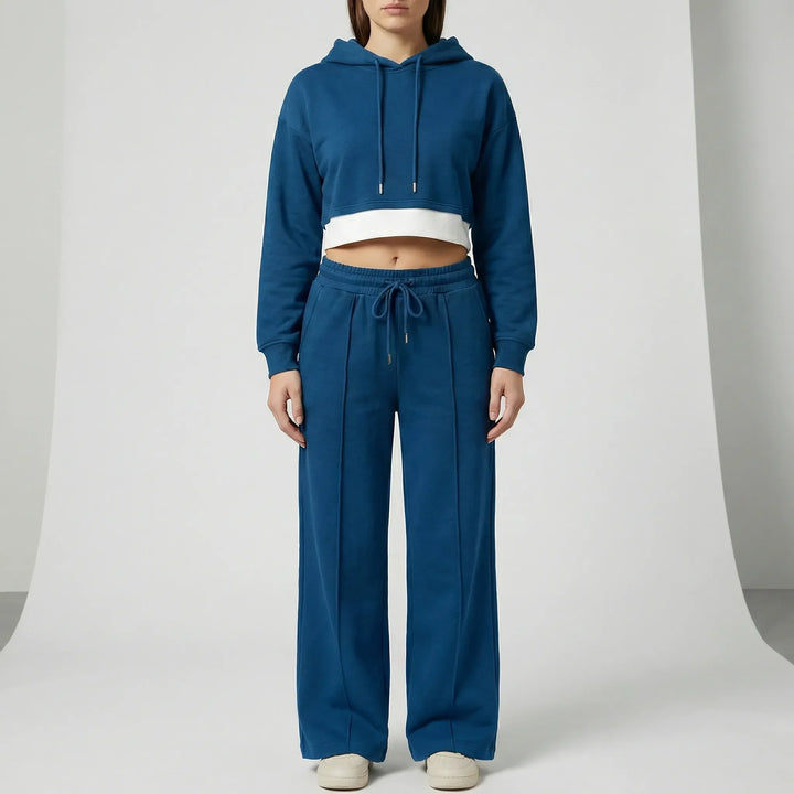 Mångsidigt tvådelat set för damer: bekväm hoodie & vida byxor. Idealisk vardagsoutfit för både hemma & resor.