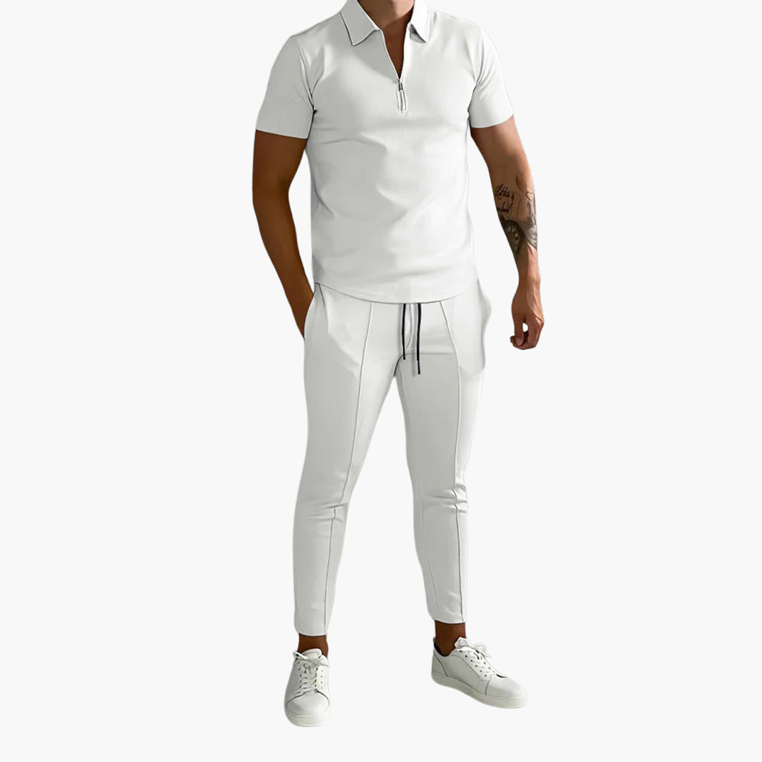 Herrpikétröja från bekvämt tvådelat set med stilrena detaljer, idealisk för en avslappnad look.