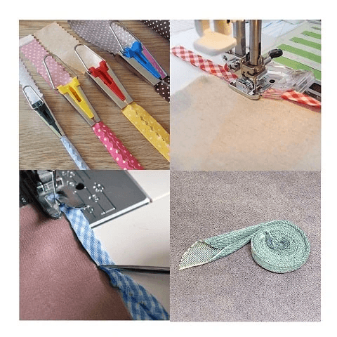 "Biasbandstillverkare för sömnad, unisex, med färgglada pipar och praktiska tillbehör för skräddarsydda kantband."