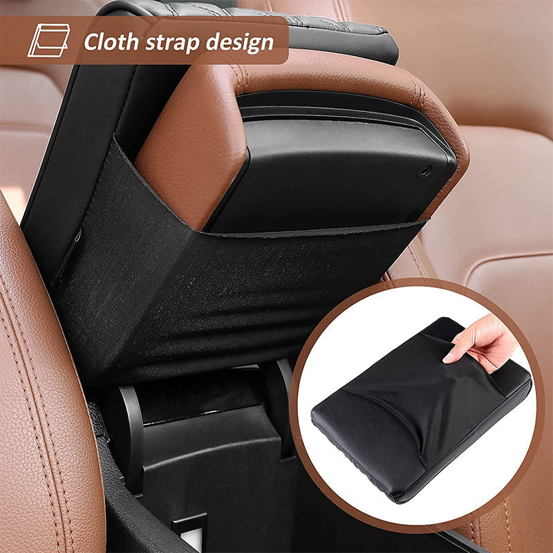Bilens armstödslåda i memory foam i elegant svart mikrofiberläder, stilrent designad för komfort och skydd mot smuts och slitning