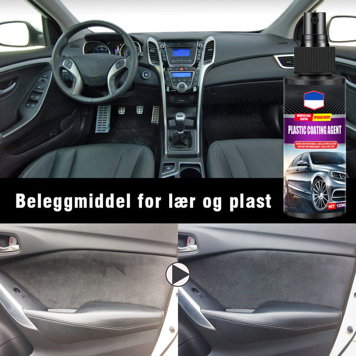 "Bilens interiörmedel för läder och plast, skyddar mot UV och oxidation, ger omedelbar glans och nybilskänsla."