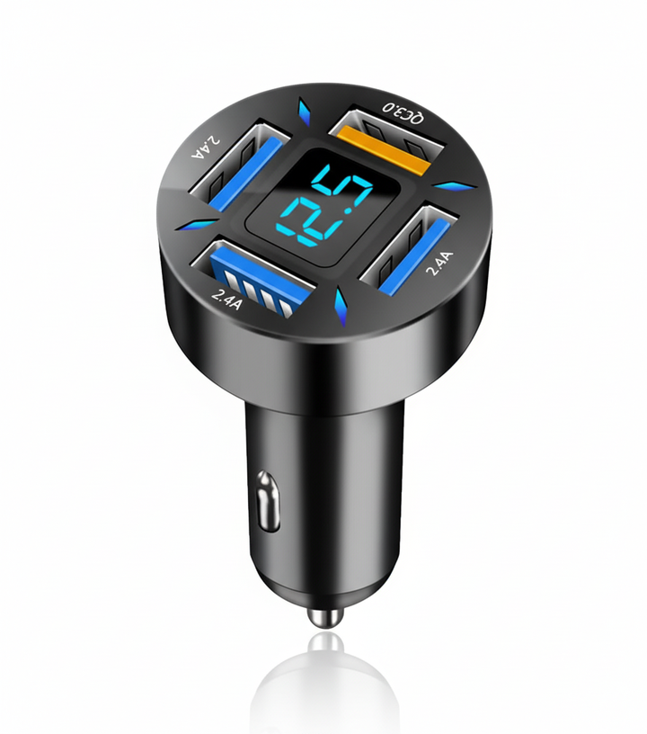 Kompakt billaddare med 66W Power Delivery (PD) & Quick Charge (QC3.0) för effektiv enhetsladdning.