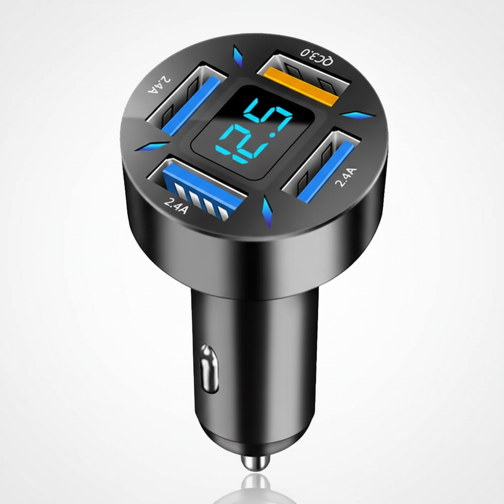 Högeffektiv 66W USB billaddare, SpeedCharger, med kompakt design för alla bilar.