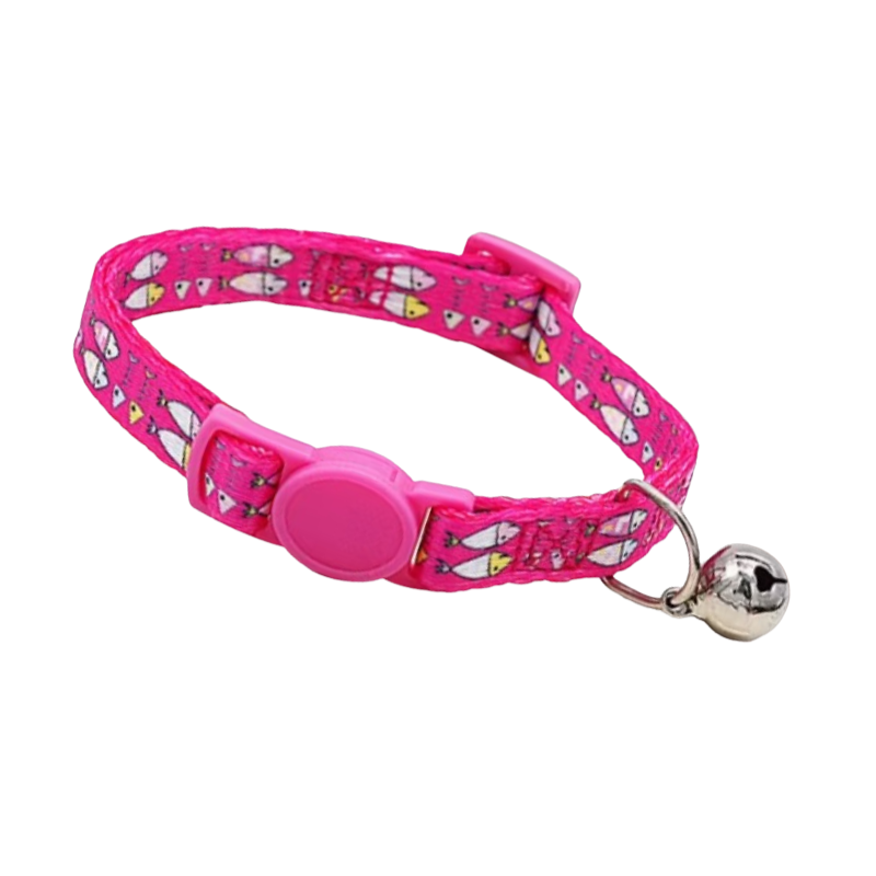 Rött justerbart katthalsband med säkerhetsspänne och diskret pingla. Ett funktionellt designhalsband för din katt.