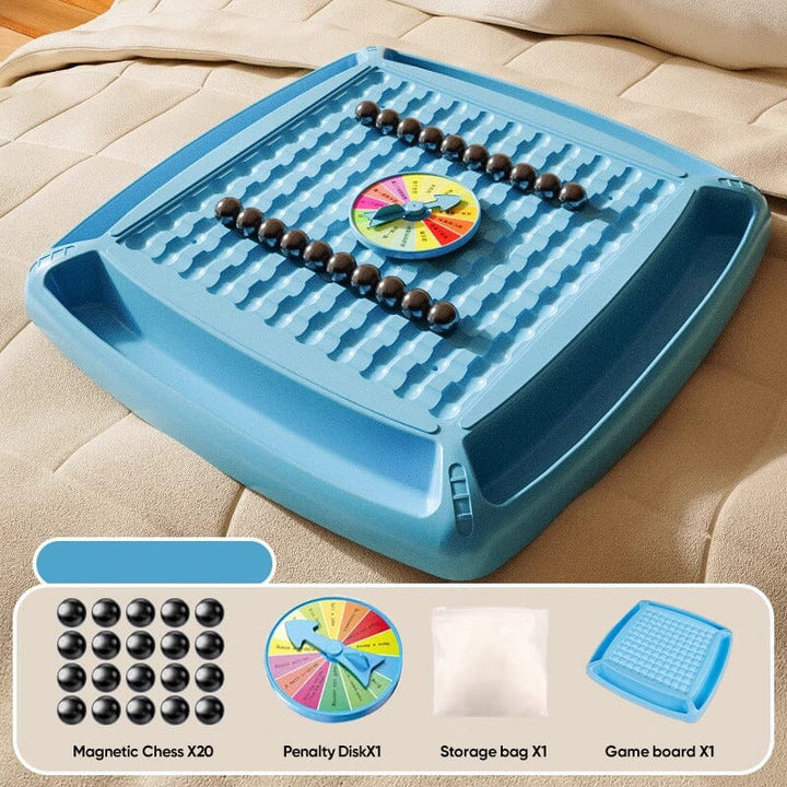 Blå magnetiska schackpjäser för barn, ergonomiska och släta, perfekta för strategisk lek och kognitiv utveckling.