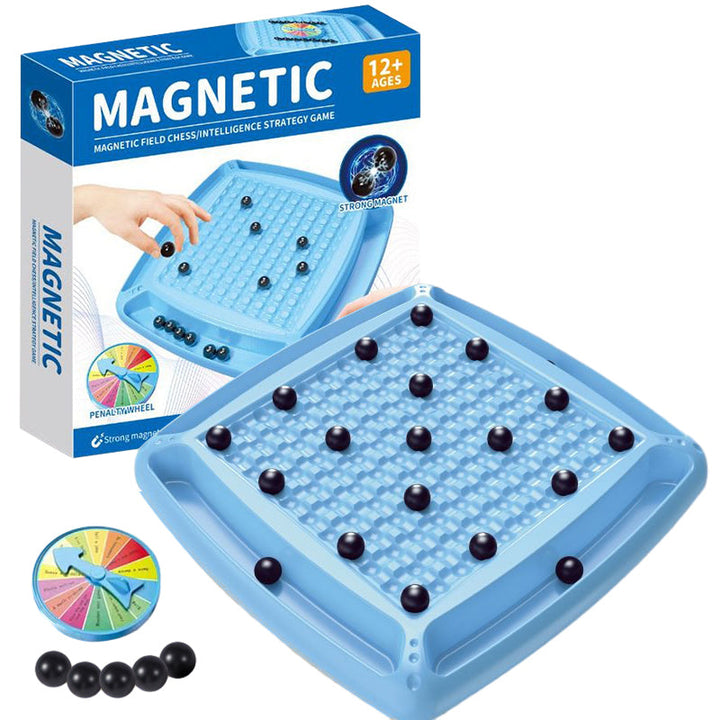 Blå magnetiska schackpjäser för barn, ergonomiska och släta, perfekta för strategisk lek och kognitiv utveckling.