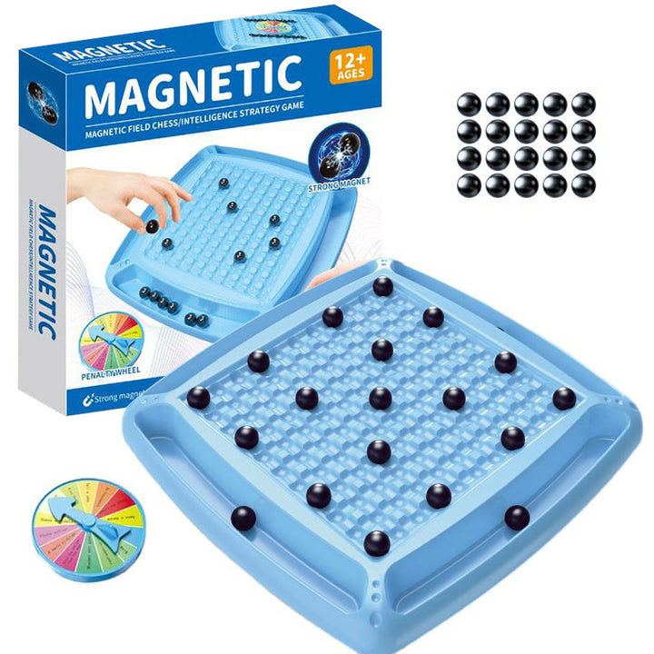 "Blå magnetiska schackpjäser för barn, ergonomiska och släta, perfekta för strategisk lek och kognitiv utveckling."