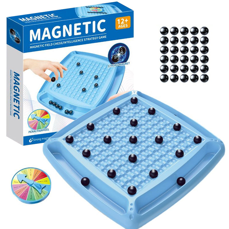 "Blå magnetiska schackpjäser för barn, ergonomiska och släta, perfekta för strategisk lek och kognitiv utveckling."