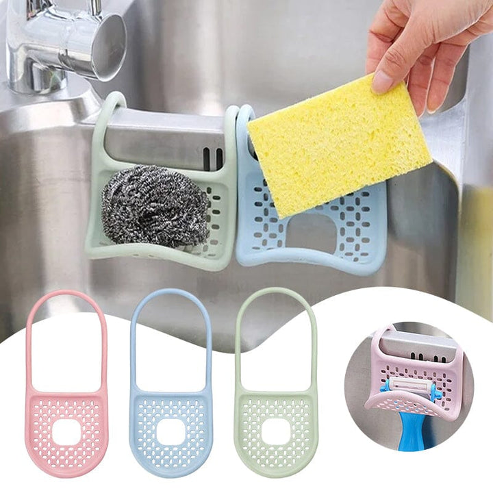 Böjd hängväska för köksdiskbänk i blå, grön, rosa med dräneringshål, idealisk för svampar och tvålar, praktisk och hygienisk