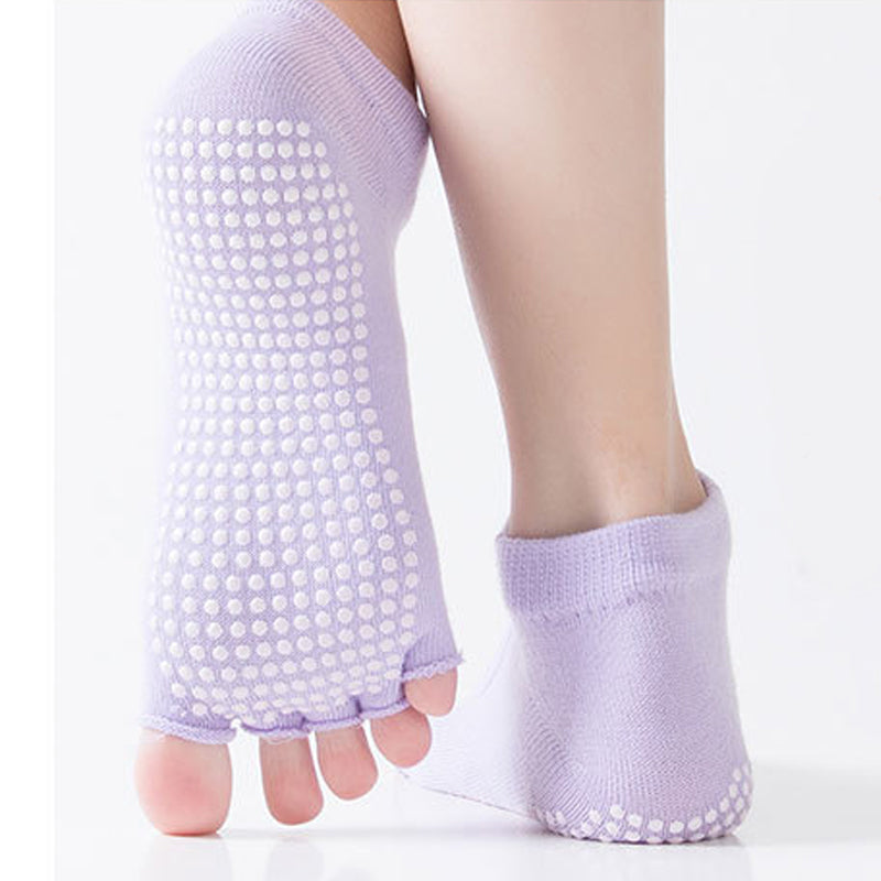 "Bomull yogastrumpor med anti-halk PVC-granulat, svart färg, ergonomisk design för stabil practice, storlek för vuxna."