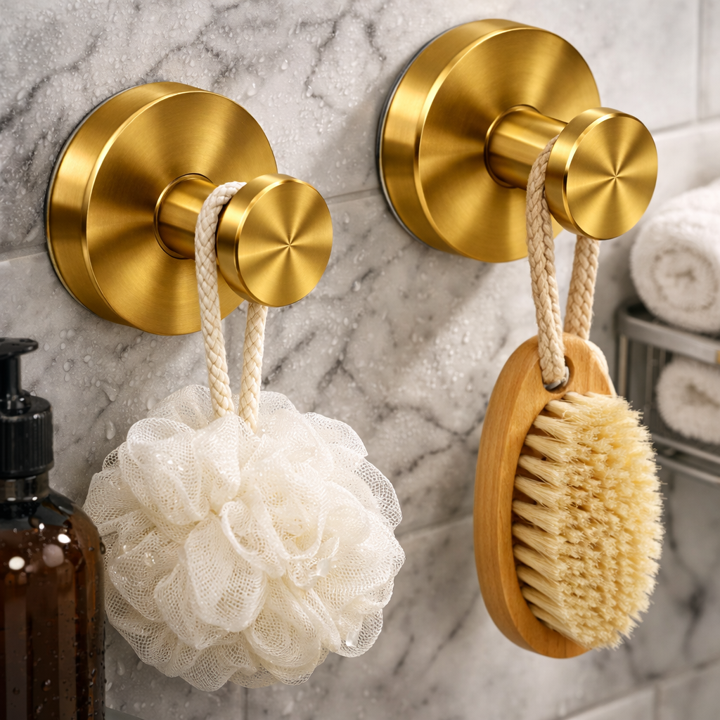 Borrfria duschkrokar med starkt sugfäste för handdukar. 2-pack i modern design, enkel montering utan borr.