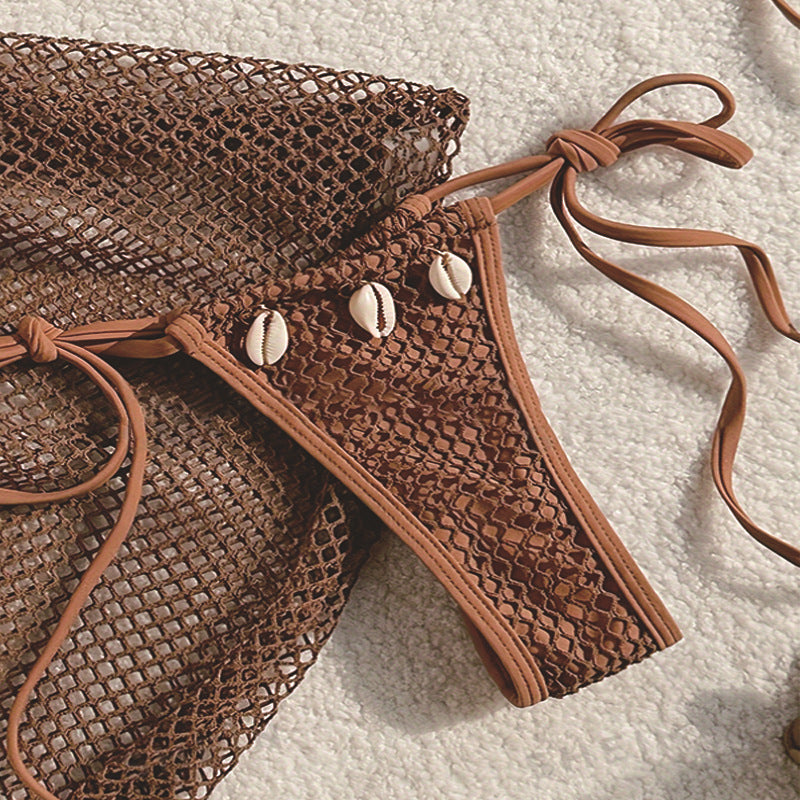 Bekväm brun dam bikini-set med justerbara remmar för perfekt passform & snyggt nät.