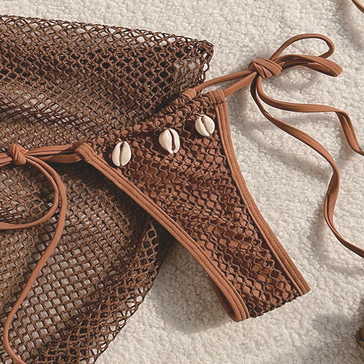 Bekväm brun dam bikini-set med justerbara remmar för perfekt passform & snyggt nät.
