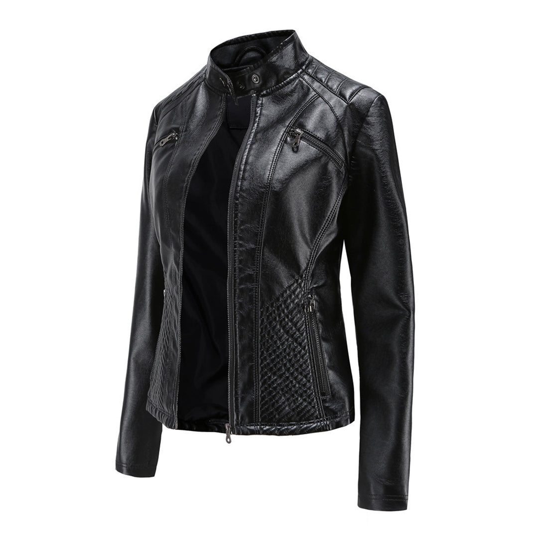 Elegant röd höstjacka för damer, perfekt bikerjacka för en chic och modern look.