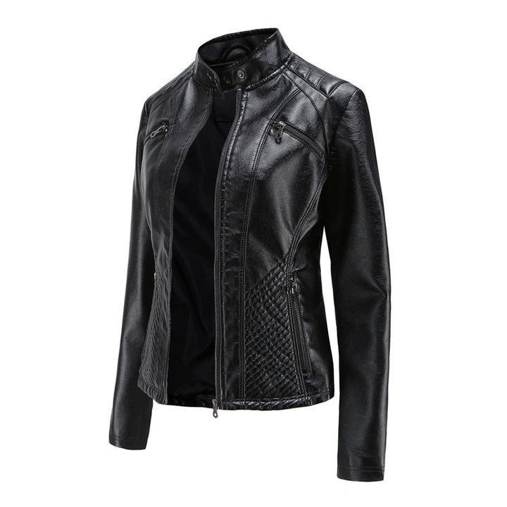 Elegant röd höstjacka för damer, perfekt bikerjacka för en chic och modern look.