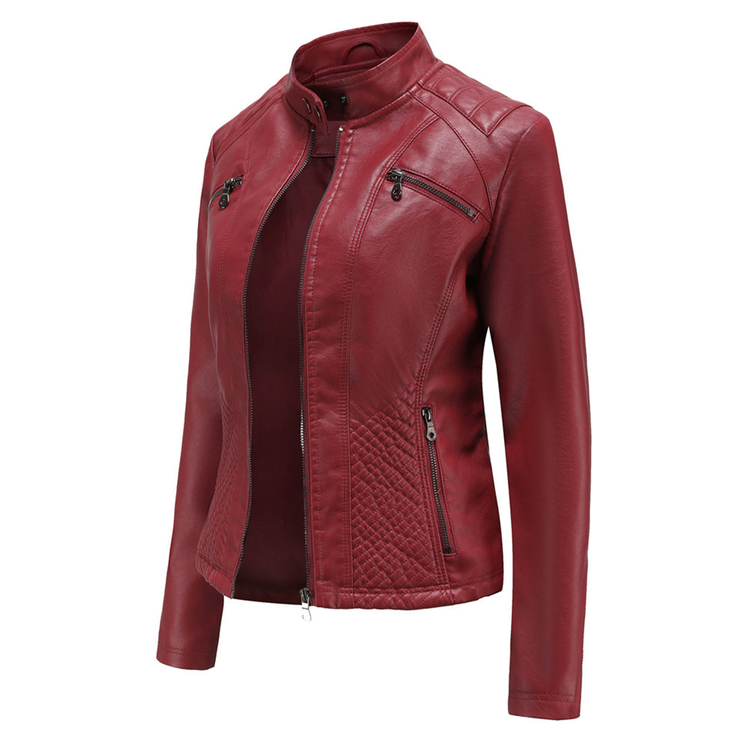 Brun höstjacka dam, perfekt vardagsjacka med elegant bikerdesign för en snygg stil.