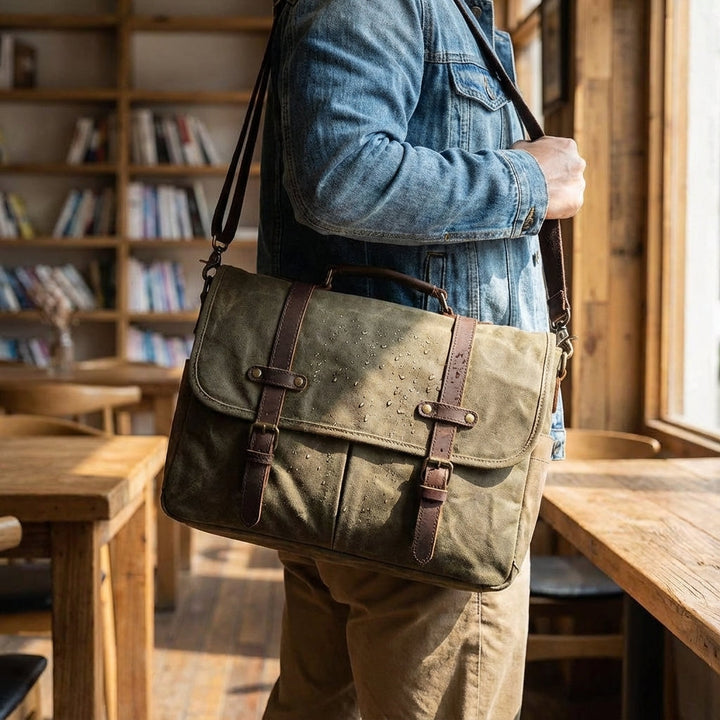 Brun herr axelremsväska i läder. Stilfull crossbody messenger för vardagsbruk.