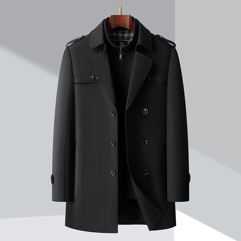 Svart klassisk trenchcoat för herr med revärskrage