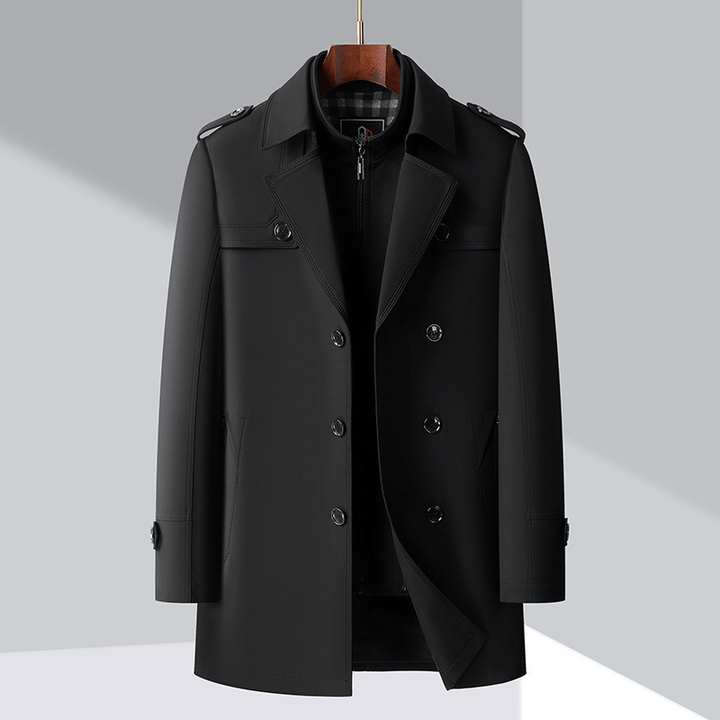 Svart klassisk trenchcoat för herr med revärskrage
