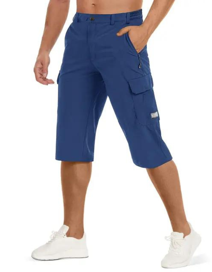Beige 3/4 caprishorts för friluftsliv och vandring, sedda bakifrån