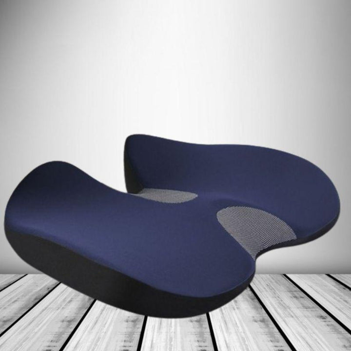 Blå ergonomisk bilsitskudde med tryckavlastande design