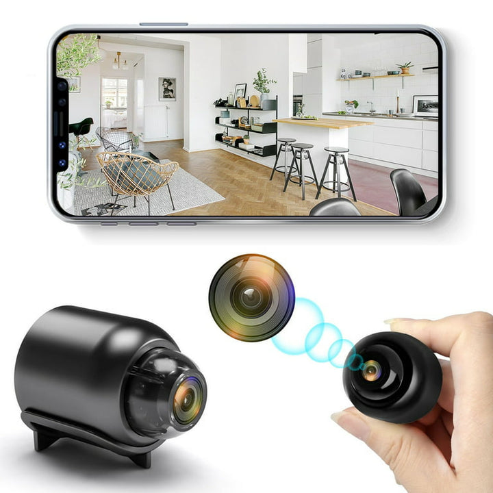 Trådlös mini säkerhetskamera som visar livevideoflöde på smartphone