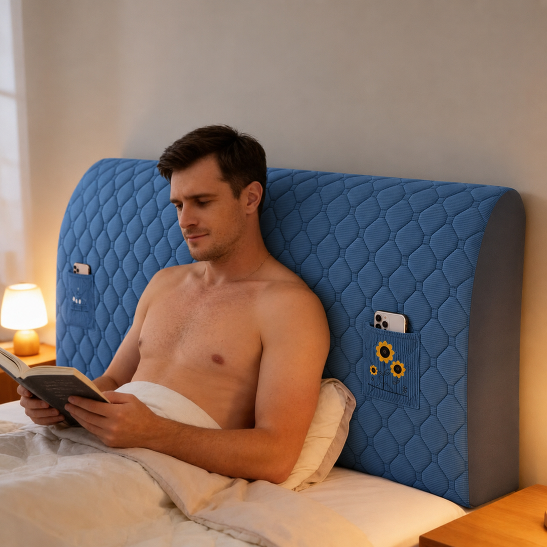 Quiltat sänggavelöverdrag i mjukt stretchmaterial