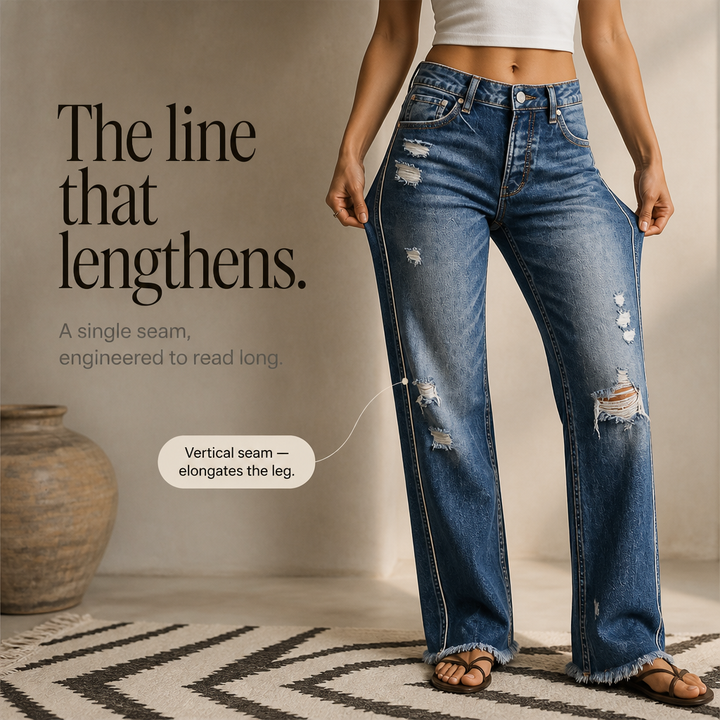 Stilrena blå jeans med raka ben och dekorativa sidsömmar