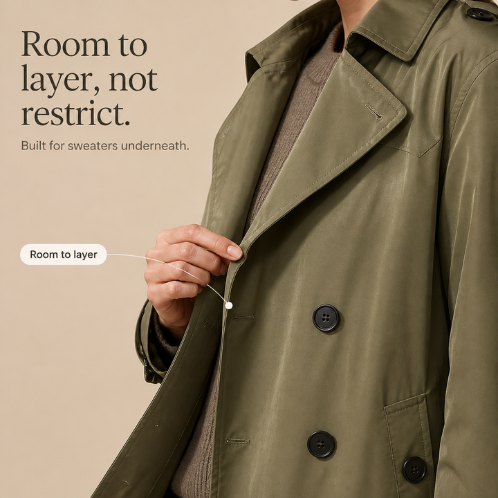 Skärp i midjan på stilren beige damtrenchcoat i lång modell