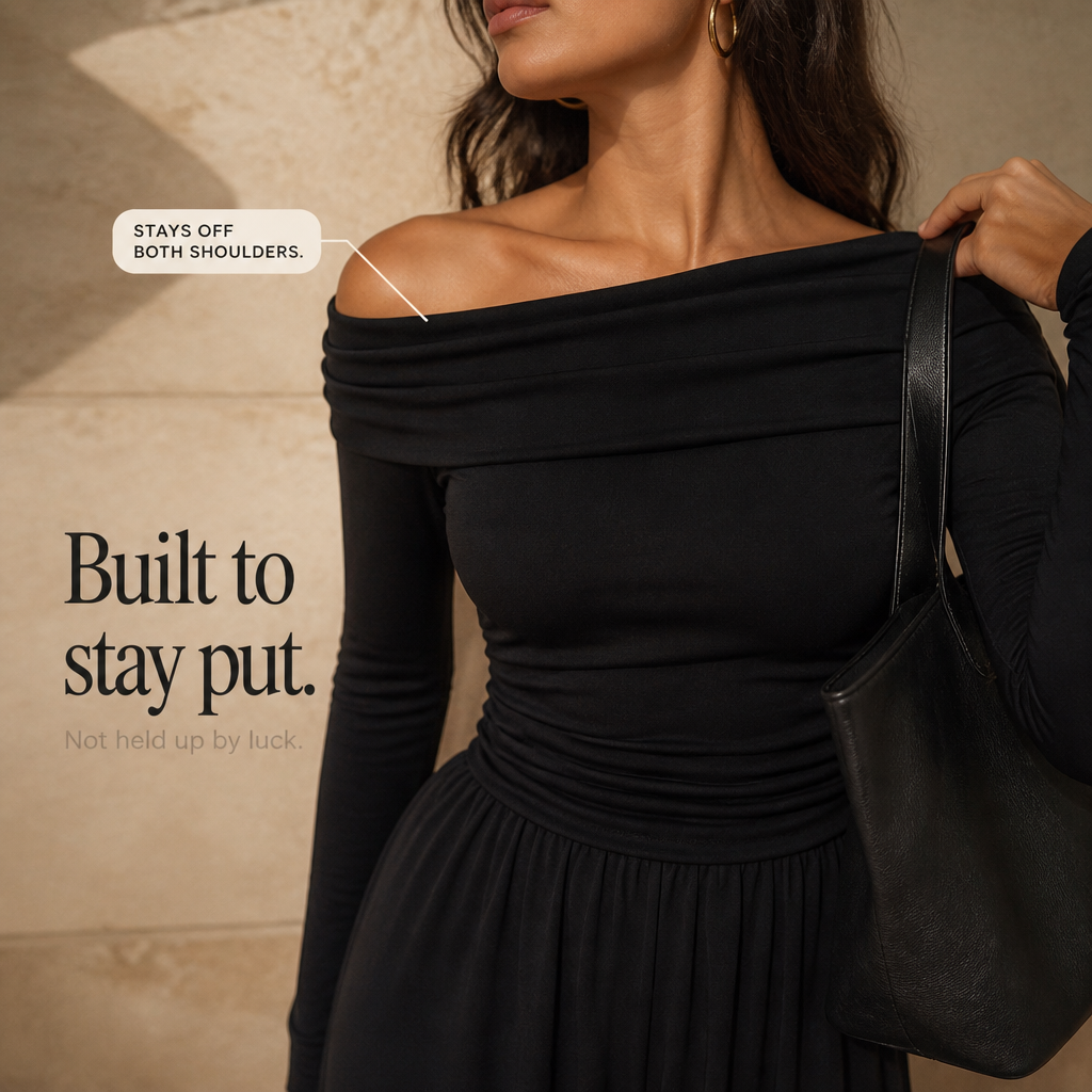 Stilren off-shoulder jumpsuit i dammodell med vida ben från sidan
