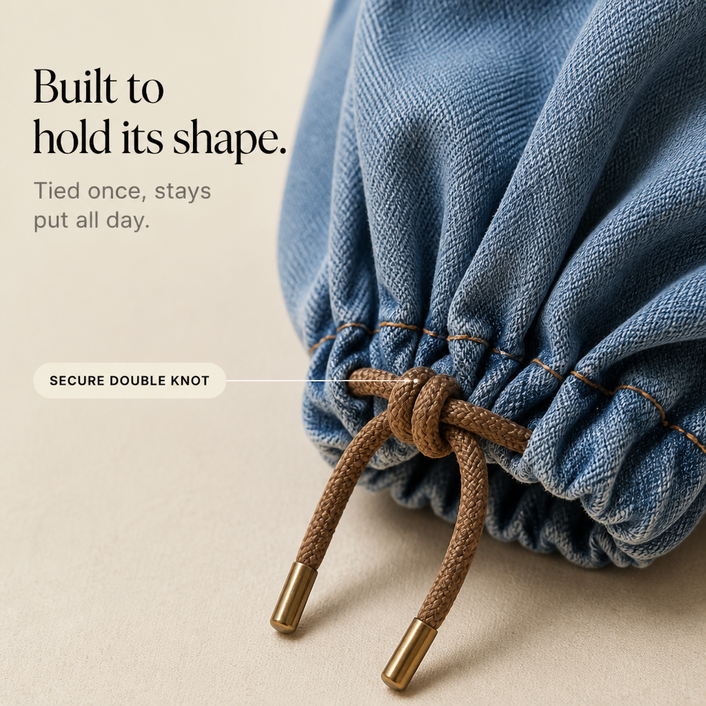 Detaljbild på fickor och sömmar på vardagsjeans med hög midja