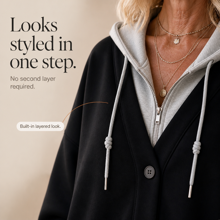 Snygg hoodie med falskt lager som visar tröjans perfekta längd