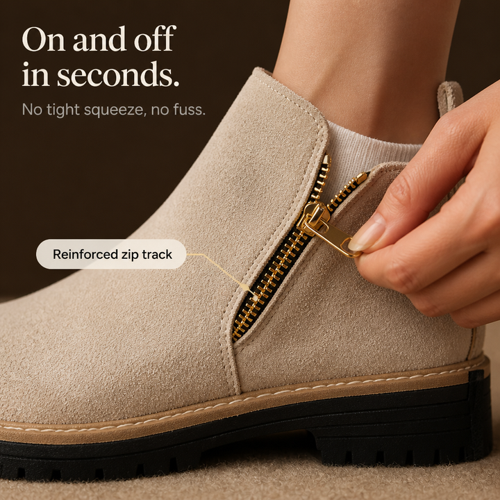 Stridewell bekväma dam boots med blockklack och smidig dragkedja i svart