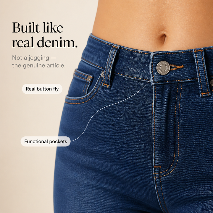 Snygga blå damkläder för kalla dagar, stretchjeans med foder