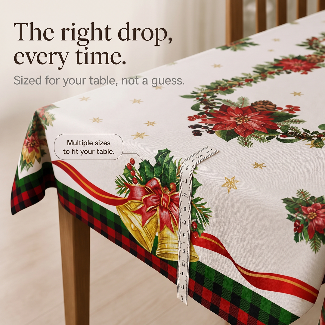 Rektangulär julbordsdekoration i slitstark och tålig hemtextil