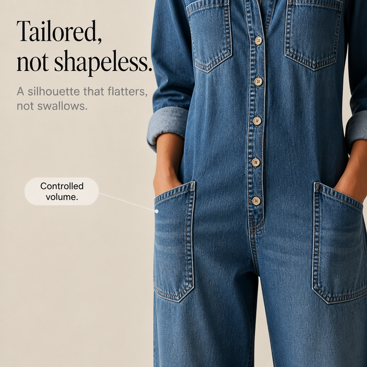 Moderiktig jumpsuit med långa ärmar och avslappnad passform