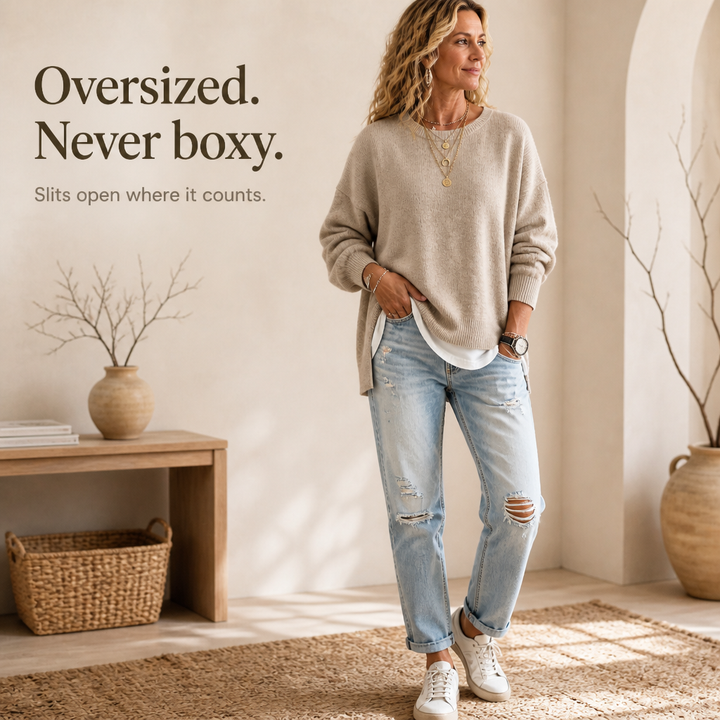 Trendigt höstmode med bekväm stickad tröja för damer i oversize