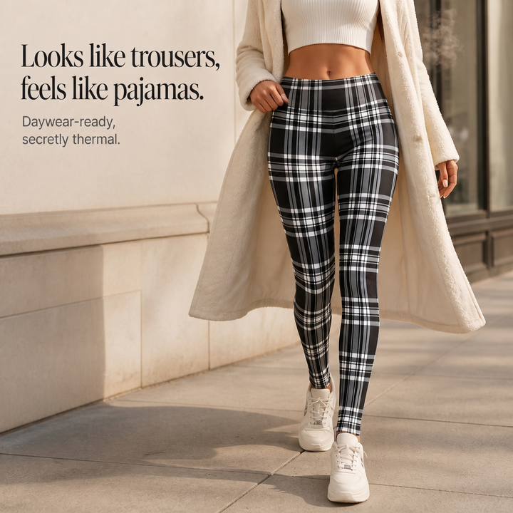 Modeinriktade rutiga leggings för dam, perfekt stilen för kallare dagar