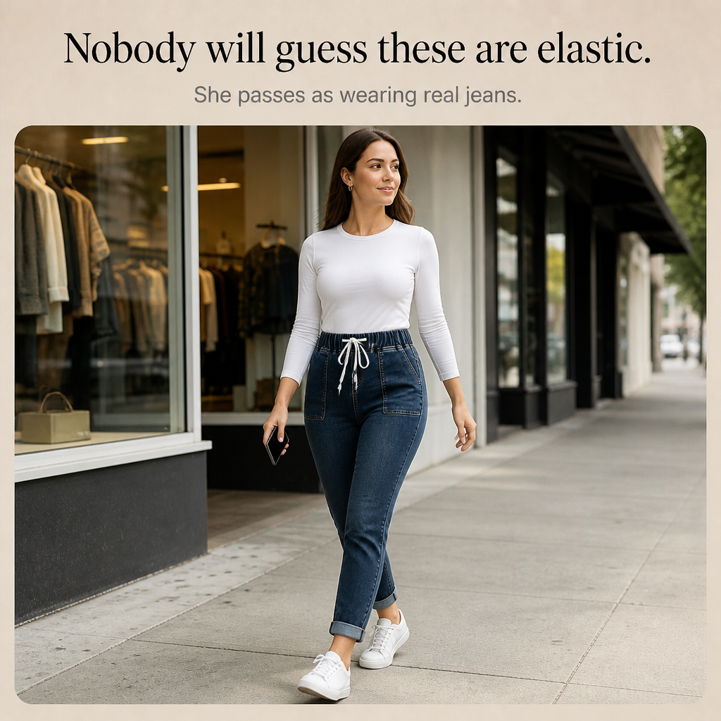 Närbild på tyget och den blå tvätten på elastiska jeans