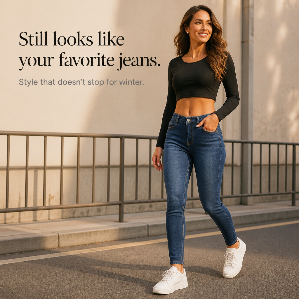 Detaljbild på ficka och knapp på stretchiga damjeans