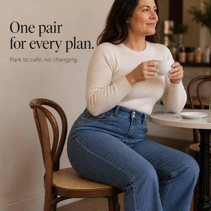 Snygga flare-jeans för dam med hög midja bakifrån visade