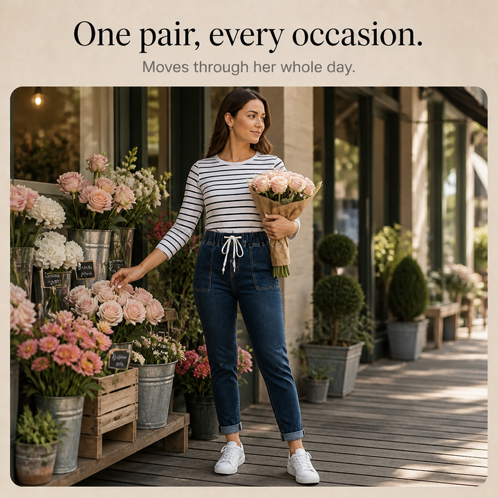 Bakfickor på klassiska blå damjeans med stretch