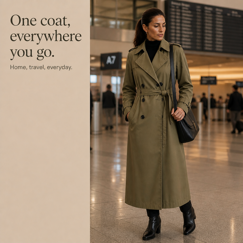 Elegant helhetsbild av damernas trenchcoat under höstpromenad